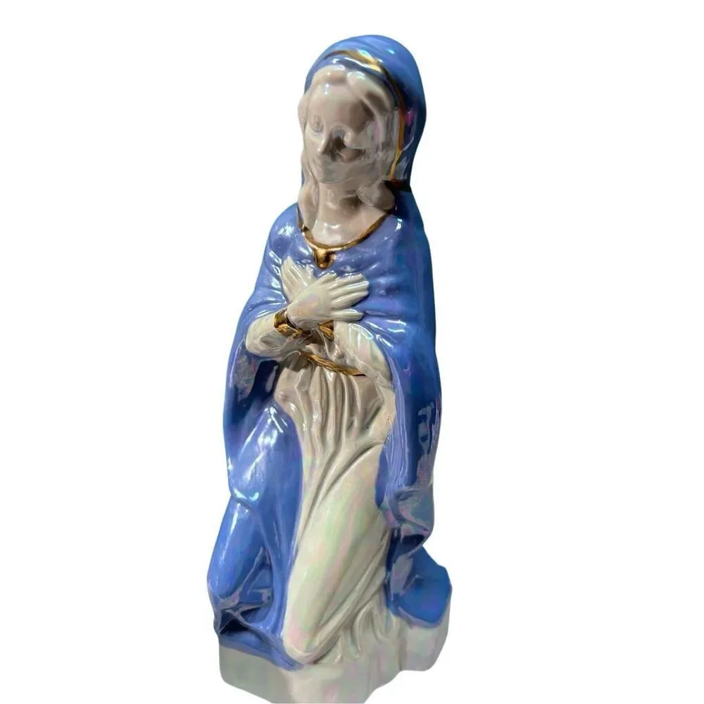 Porcelain Nativity Set Holy Family Joseph Mary Jesus Blue